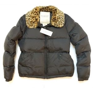 Denim and Supply Ralph Lauren Down Puffer Jacket Coat Black Cheetah Leopard